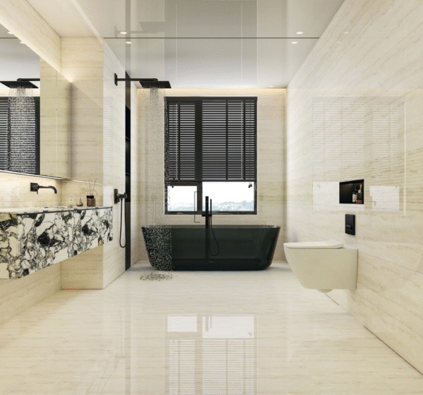 Elegant Grey Marble - Effect Tile: Textured & Smooth Combo for Modern Bathrooms