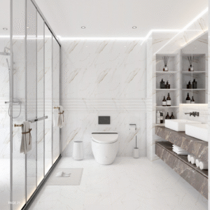 Sleek White Marble-Effect Tile: Anti-Slip & Stain-Resistant for Modern Kitchens