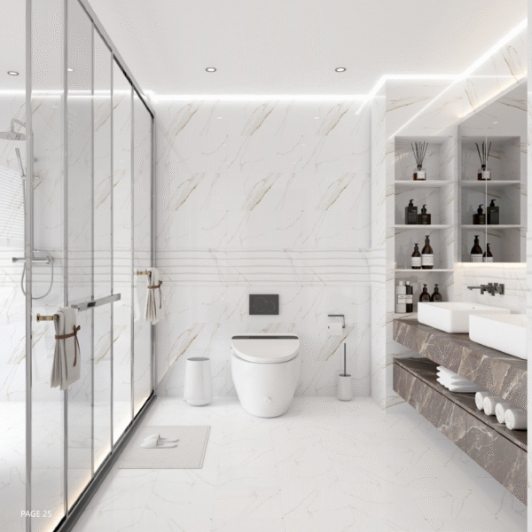 Sleek White Marble-Effect Tile: Anti-Slip & Stain-Resistant for Modern Kitchens