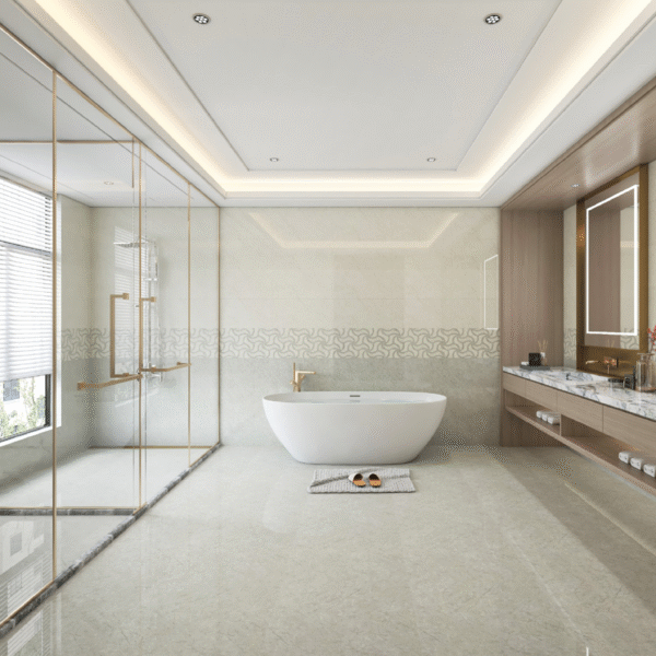 Opulent Cream Marble-Effect Tile: Smooth & Matte Blend for Saudi Hospitality Projects - Image 3