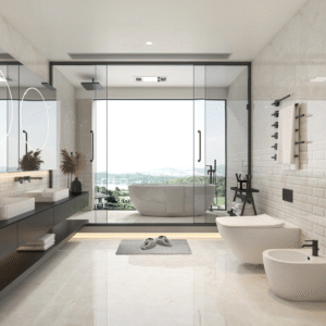 Classic Beige Marble-Effect Tile: Matte & Glossy Duo for Residential Living Room Flooring