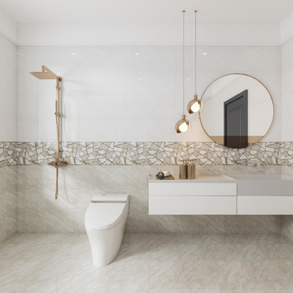 Luxe Black Marble-Effect Tile: Matte & Glossy Duo for High-End Living Room Floors - Image 3