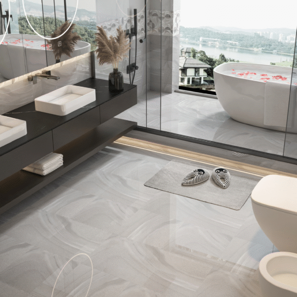 Elegant Ivory Marble-Effect Tile: Matte & Glossy Combo for Residential Entryway Floors - Image 3