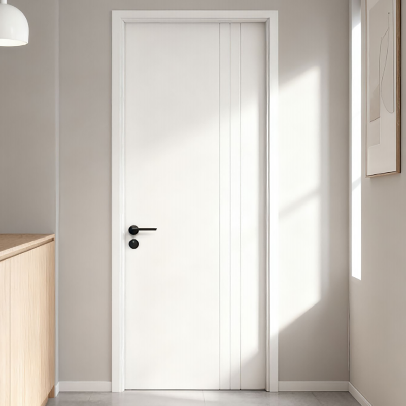 Modern Minimalist White WPC Interior Door with Black Handle – Waterproof & Soundproof