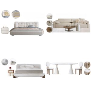 Beige Ivory Modern Home Furniture Suite Sofa Bed Dining Chairs