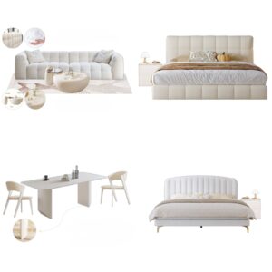 Cream White Ivory Modern Home Furniture Suite Sofa Bed Dining Table (1)