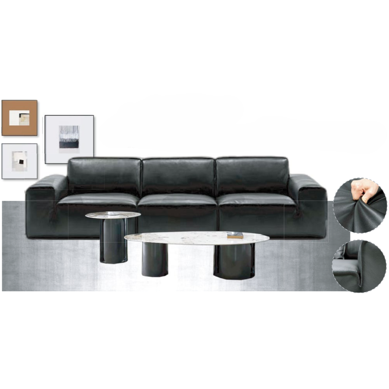 Dark Gray Beige Modern Home Furniture Suite Leather Sofa Beds Glass Dining Table (1)