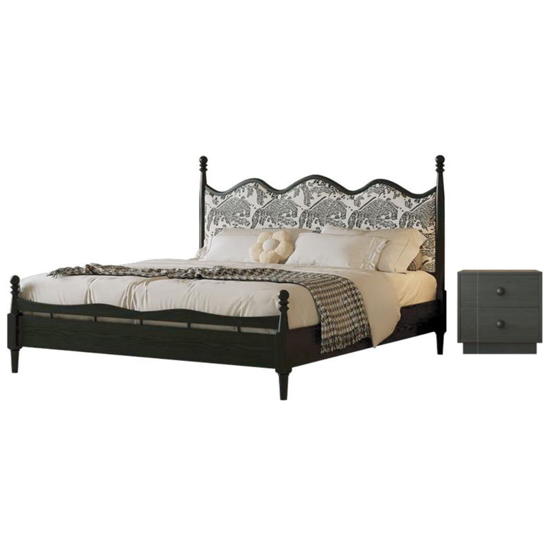 Dark Gray Black Wood Tone Home Furniture Suite Tufted Sofa Beds Dining Chairs (2)