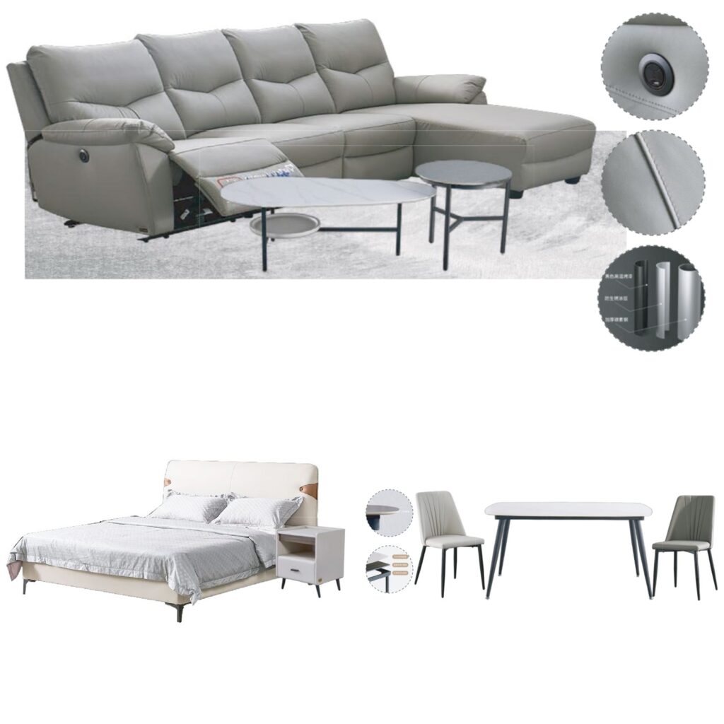 Dark Wood Gray Modern Home Furniture Suite Sofa Beds Dining Table (1)