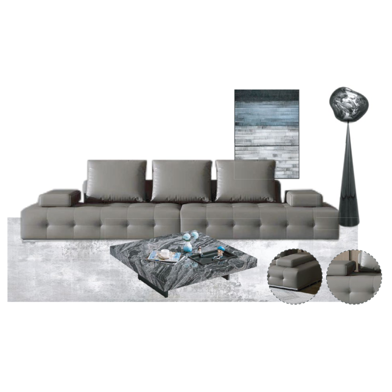 Gray Beige Modern Luxury Home Furniture Suite Tufted Sofa Beds Marble Dining Table (1)