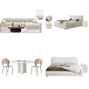 Ivory Beige Wood Tone Modern Home Furniture Suite Modular Sofa Beds Dining Chairs (1)