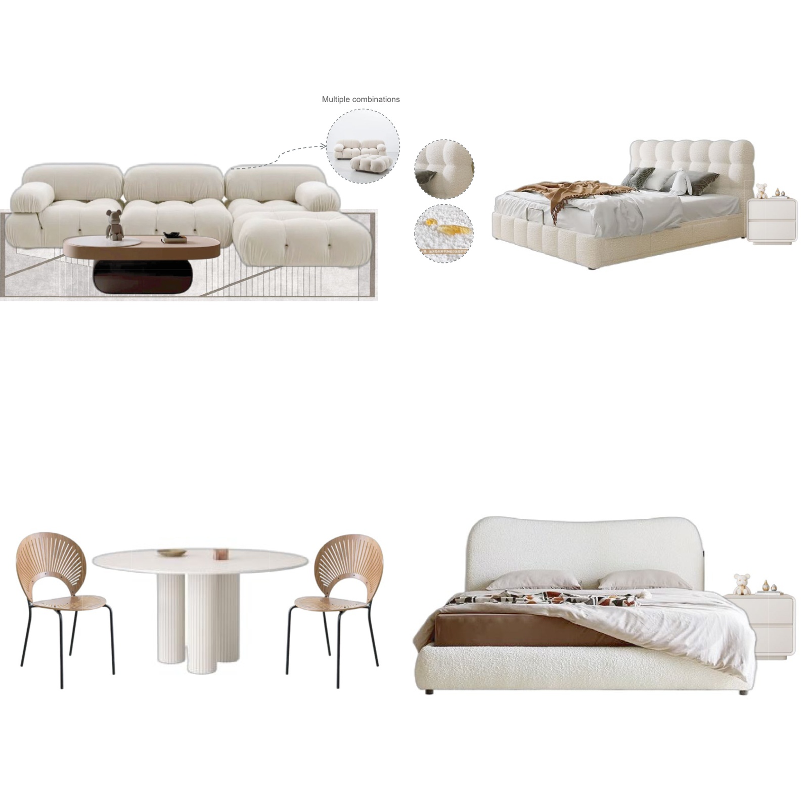 Ivory Beige Wood Tone Modern Home Furniture Suite Modular Sofa Beds Dining Chairs (1)