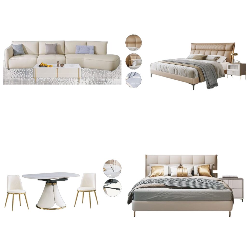 Light Beige White Gold Luxury Modern Home Furniture Suite Sofa Beds Dining Table (1)