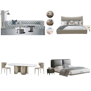 Light Gray Beige Dark Gray Luxury Home Furniture Suite Tufted Sofa Beds Marble Dining Table (1)