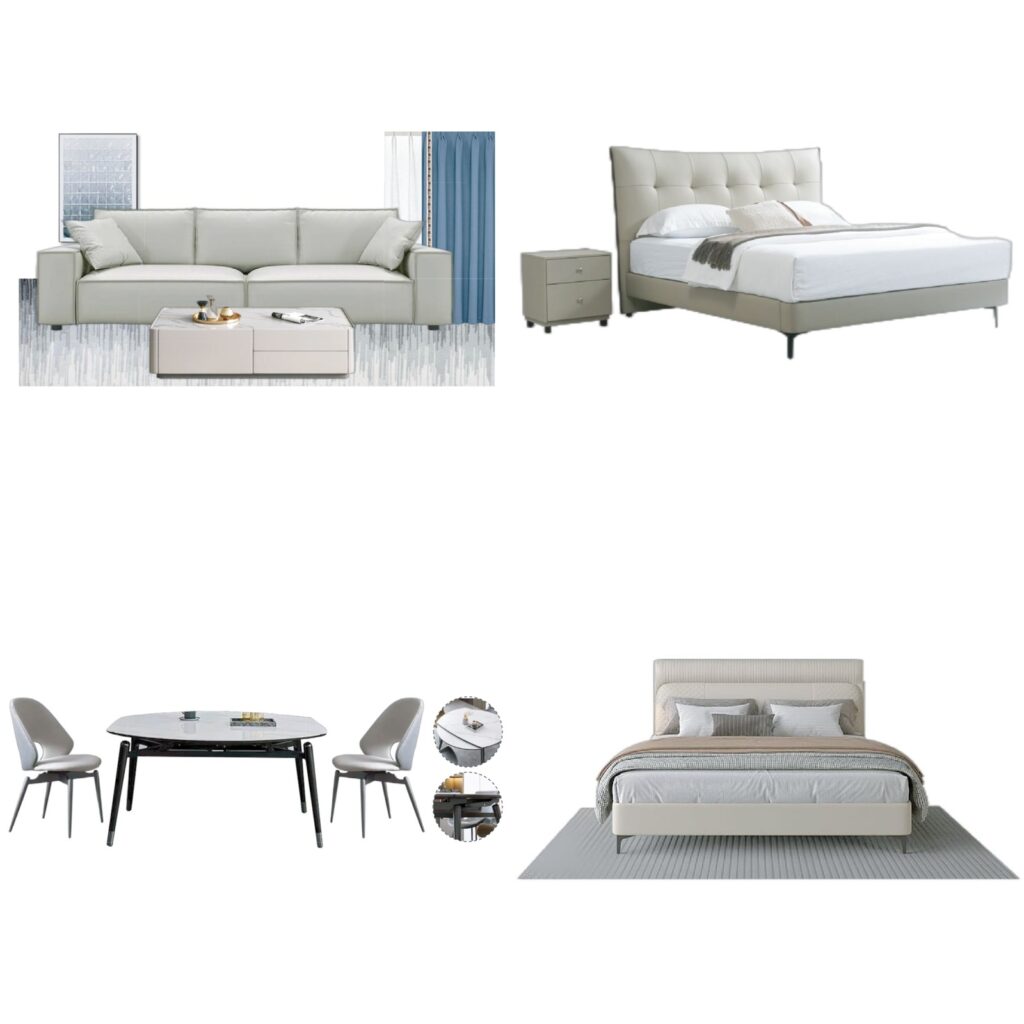 Light Gray Beige Modern Home Furniture Suite Sofa Beds Dining Table (1)