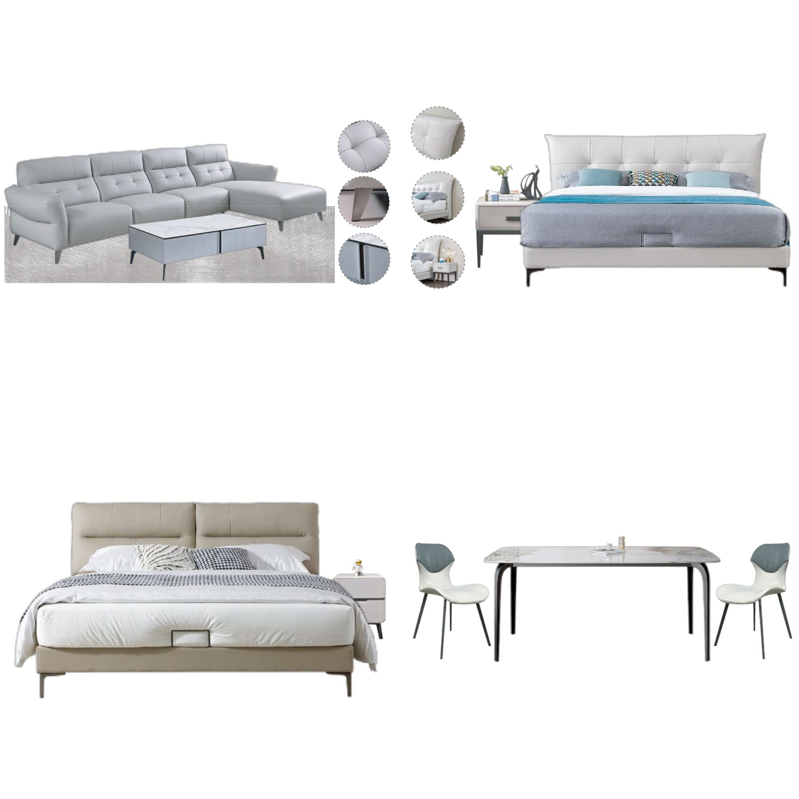 Light Gray Beige White Modern Home Furniture Suite Sofa Beds Dining Table (1)