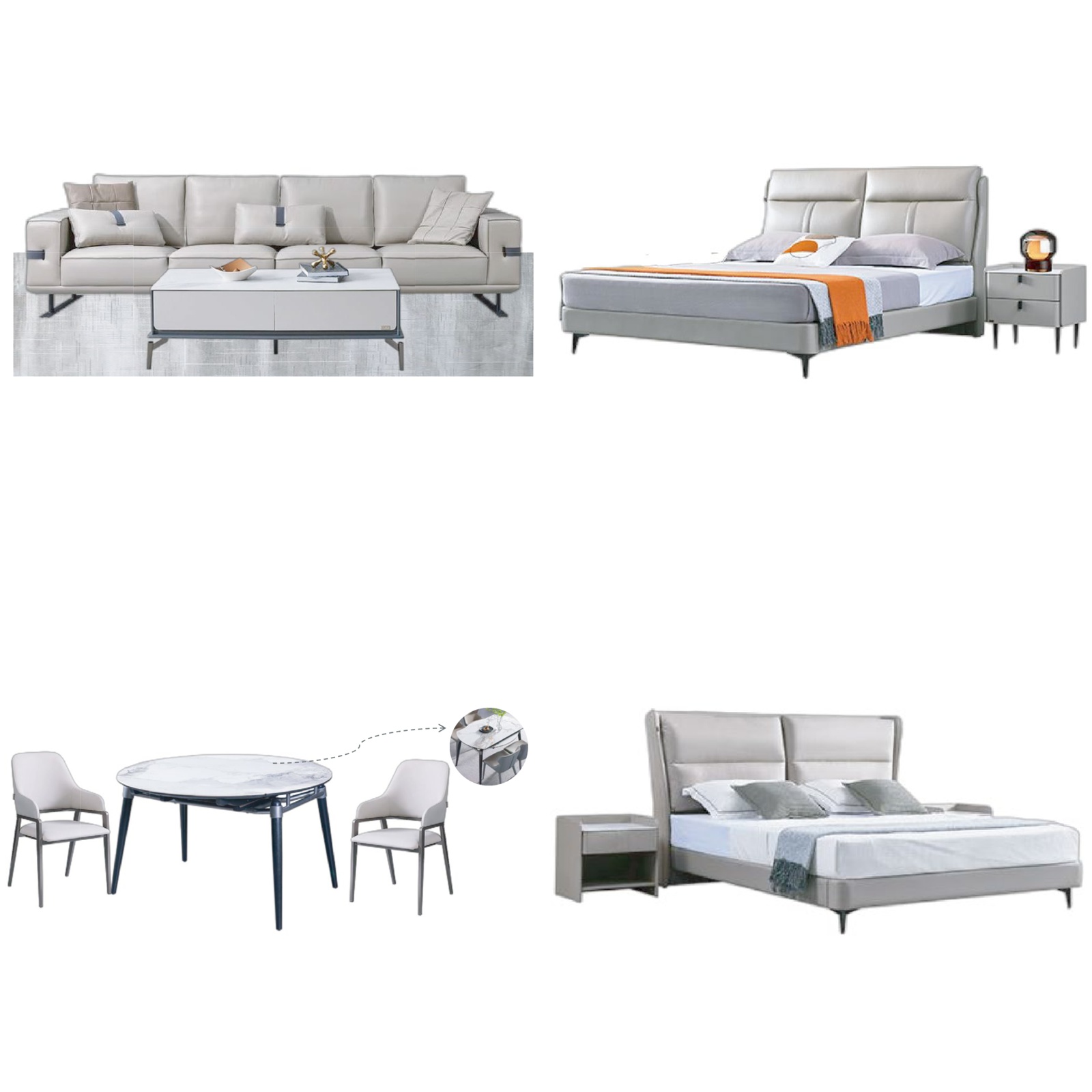 Light Gray White Modern Home Furniture Suite Sofa Beds Marble Dining Table (1)