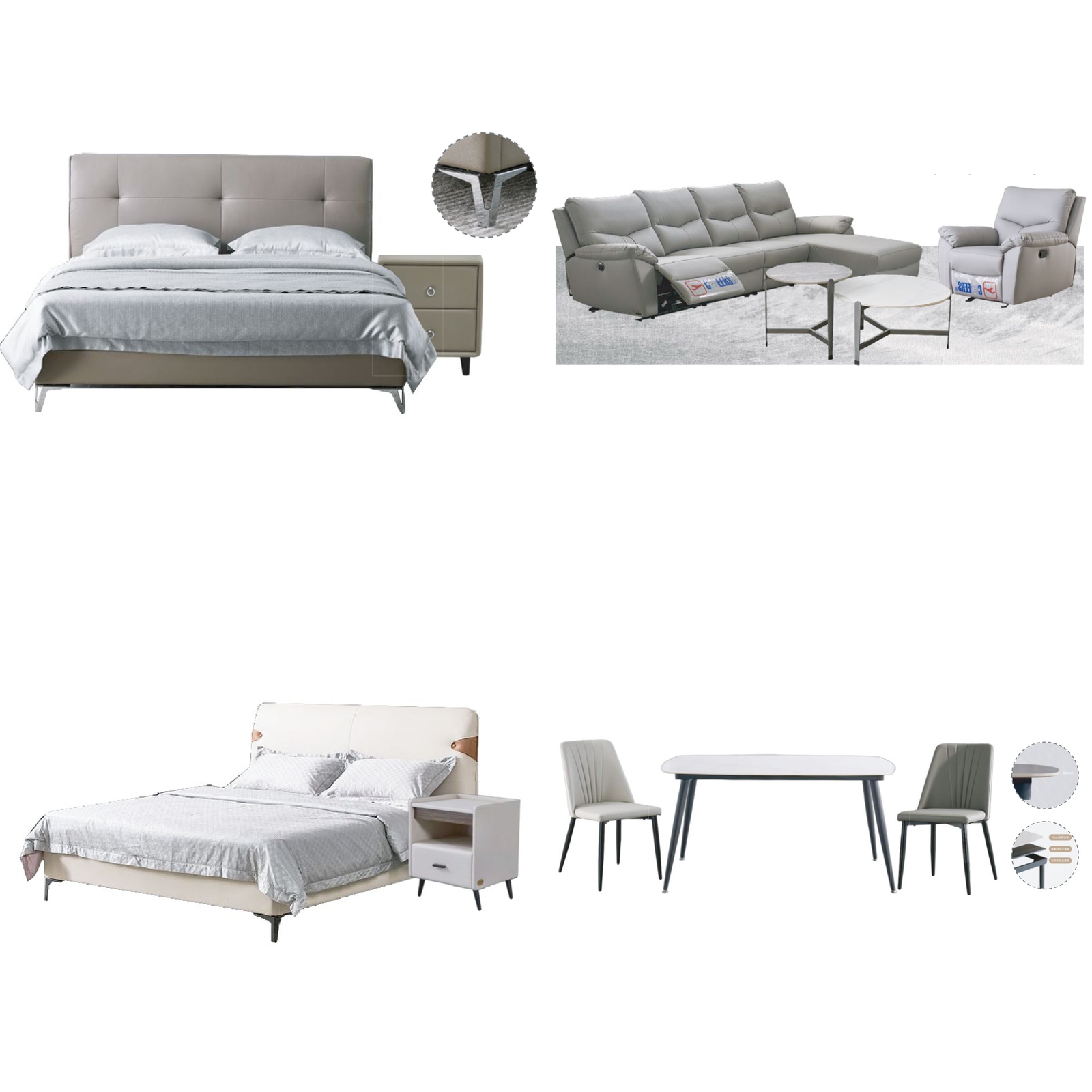 Light Gray White Modern Luxury Functional Home Furniture Suite Recliner Sofa Beds Dining Table (1)