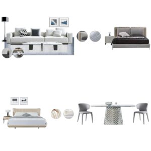 Light White Gray Beige Modern Home Furniture Suite Plush Sofa Beds Glass Dining Table (1)