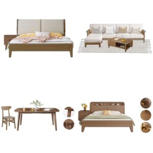 Light Wood Beige Yellow Modern Natural Home Furniture Suite Sofa Beds Dining Table (1)