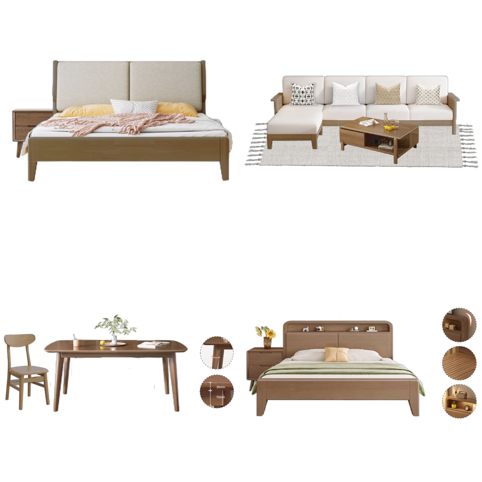 Light Wood Beige Yellow Modern Natural Home Furniture Suite Sofa Beds Dining Table (1)