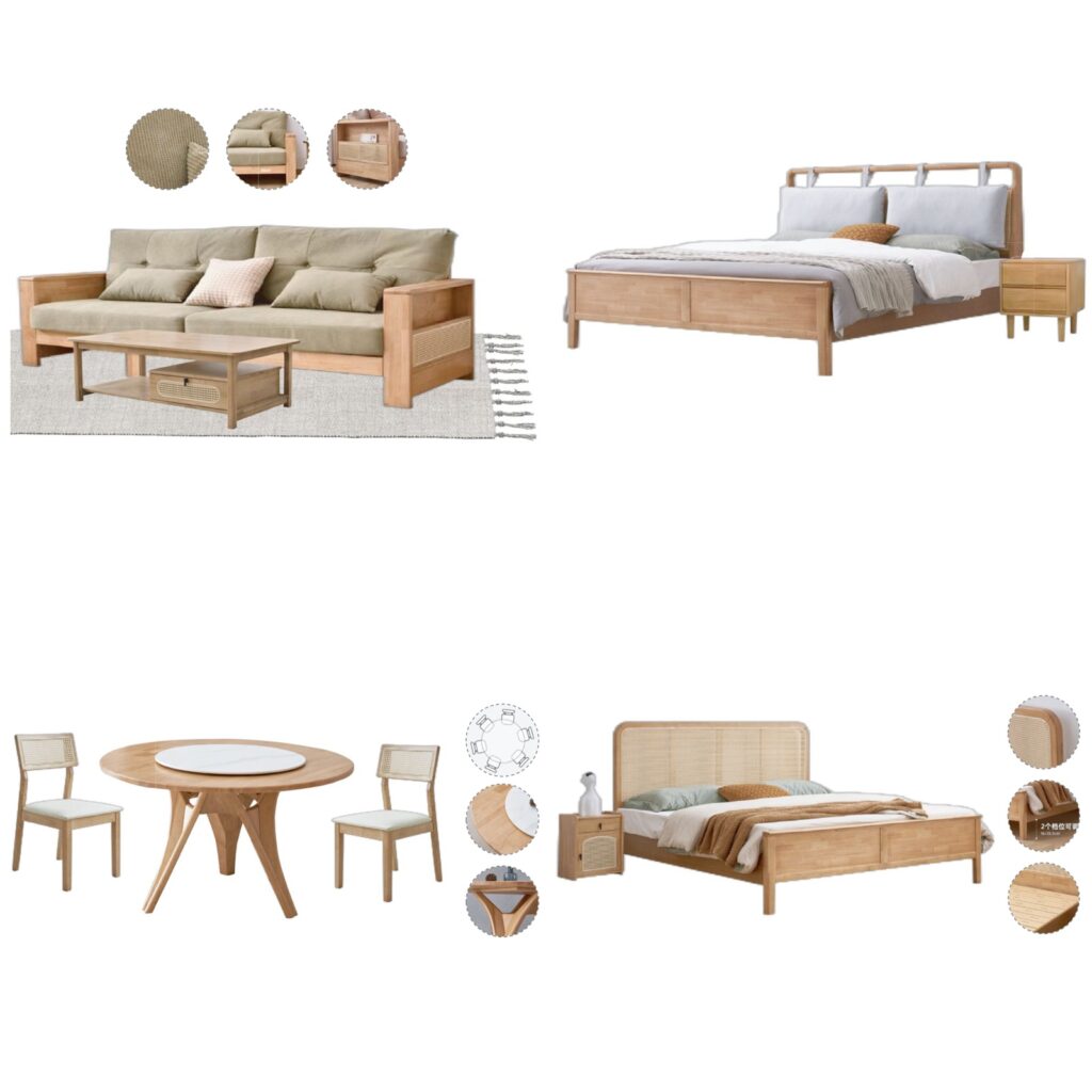 Light Wood Rattan Natural Modern Home Furniture Suite Sofa Beds Dining Table (1)