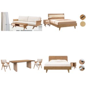 Light Wood Tone White Beige Modern Natural Home Furniture Suite Wooden Sofa Beds Dining Table (1)