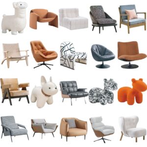Modern Accent Chairs Animal Shaped Furniture Collection White Brown Gray Plush Leather Fabric