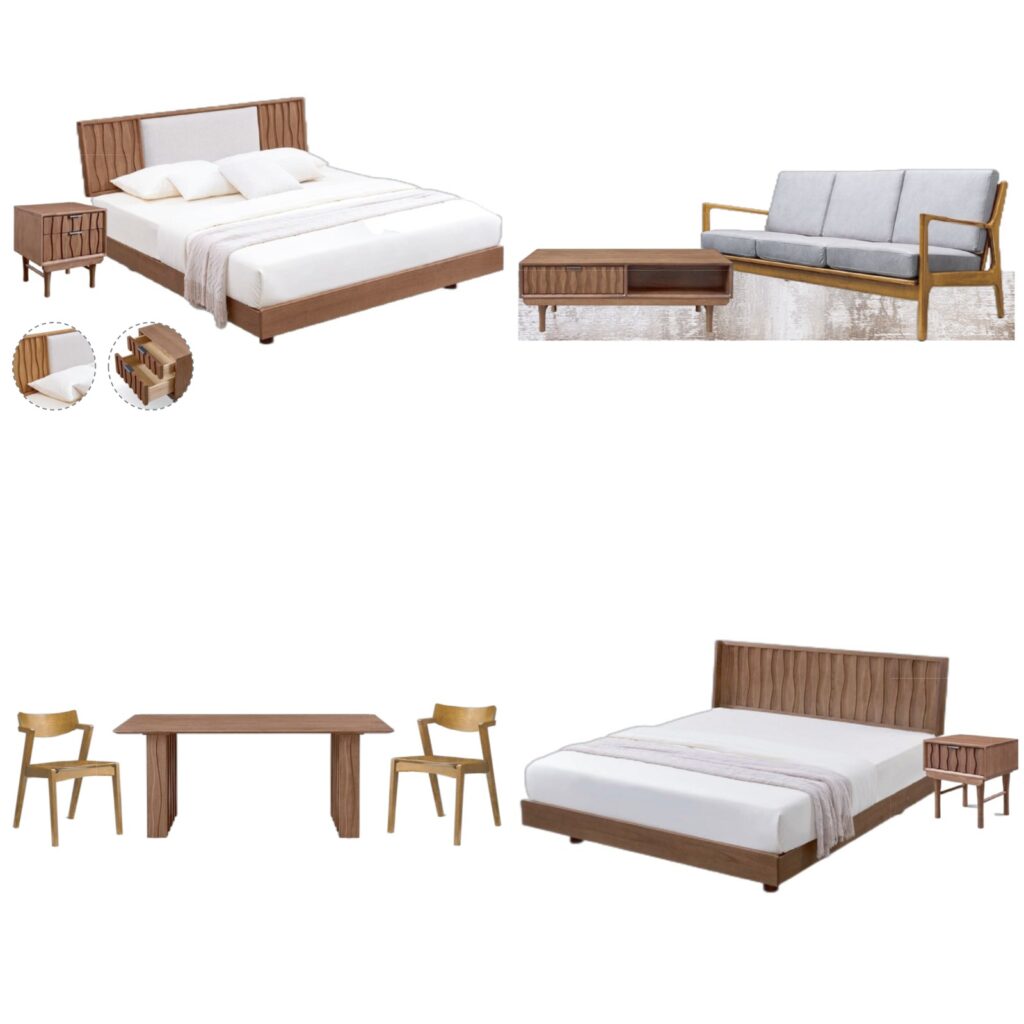 Wood Tone Gray White Modern Home Furniture Suite Wooden Sofa Beds Dining Table (1)