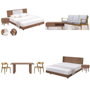 Wood Tone Gray White Modern Home Furniture Suite Wooden Sofa Beds Dining Table (1)