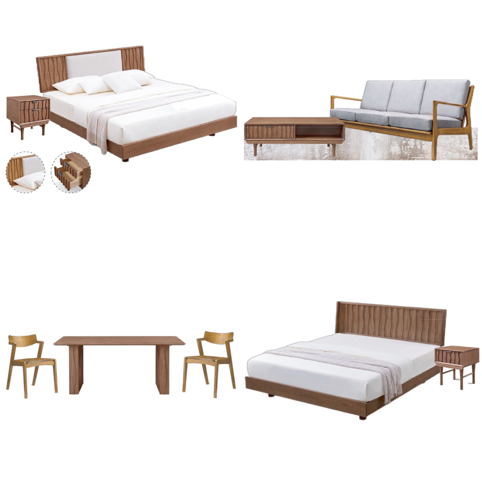 Wood Tone Gray White Modern Home Furniture Suite Wooden Sofa Beds Dining Table (1)