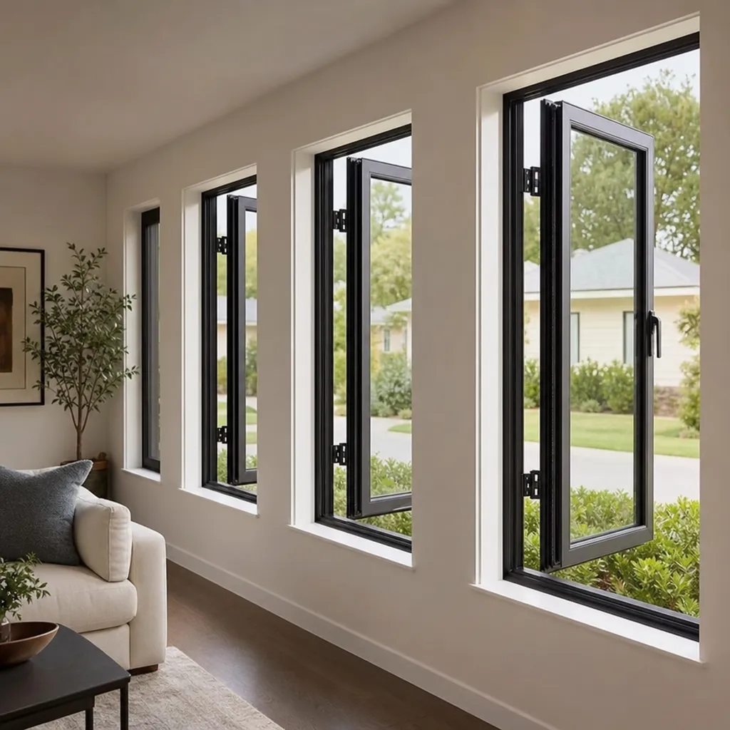 A Beautiful Home Interior Showing A Row Of Modern Casement Windows Opening Outward